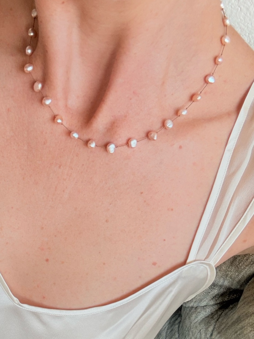 Freshwater Pearl Necklace 16.5” Sterling Classic Bridal Necklace